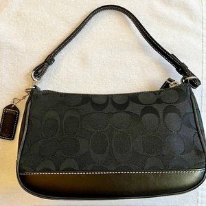 Coach Demi Black Signature Logo & Leather Baguette Vintage Small Handbag